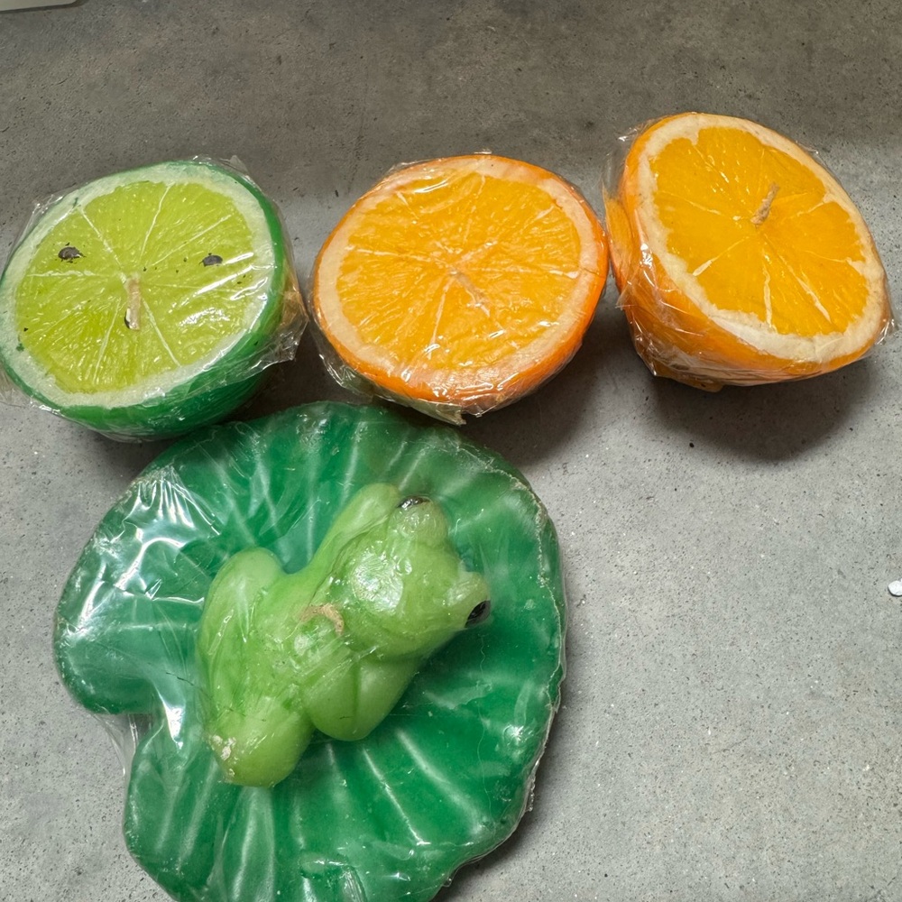 Fruit-Shaped Candles with Frog on Leaf